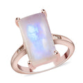 Premium Rainbow Moonstone and Natural Champagne Diamond Ring in Vermeil Rose Gold Sterling Silver (Size 9.0) 5.85 ctw - Sticky add to cart bar