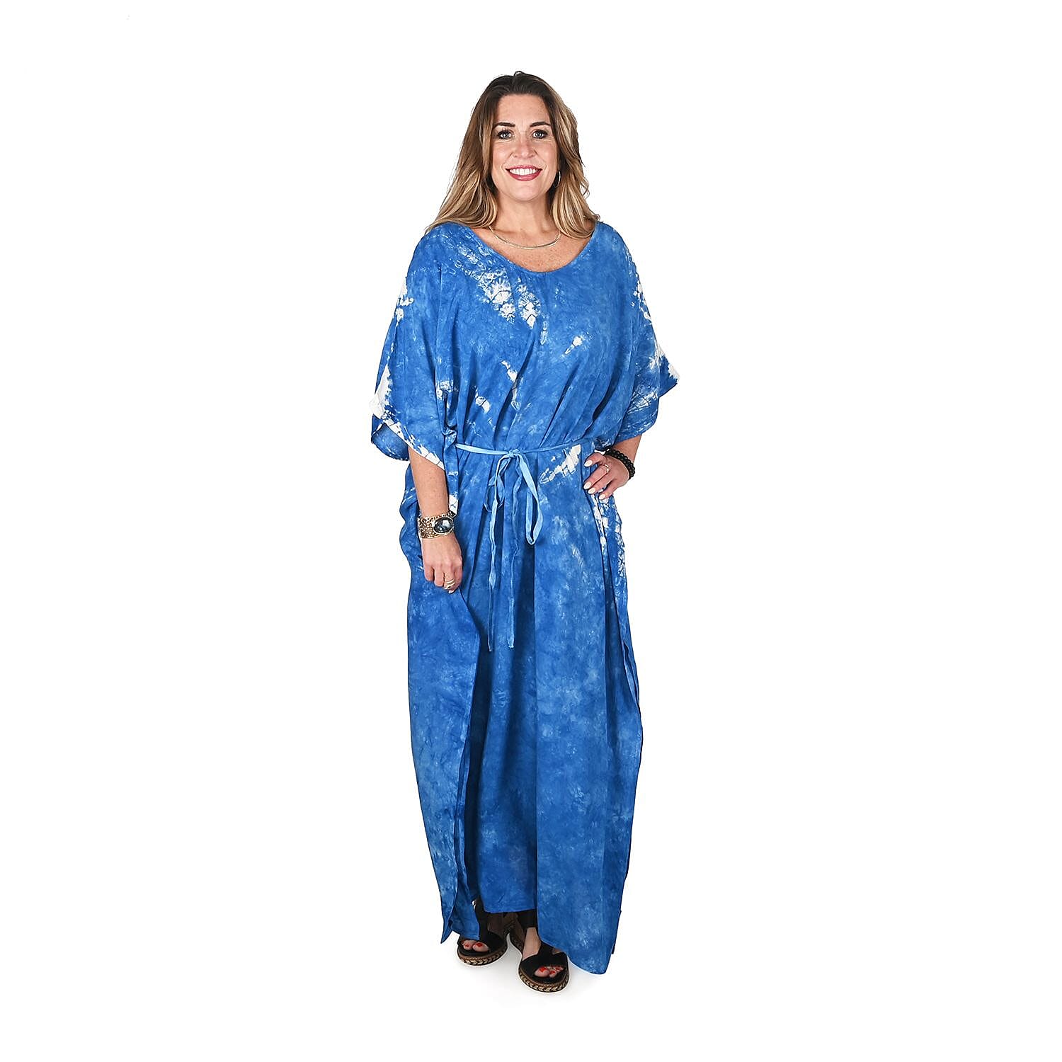 Tamsy Blue V-Neck Kaftan - One Size Fits Most