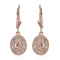 Marropino Morganite and Natural White Zircon Halo Dangle Earrings in Vermeil RG Over Sterling Silver 1.80 ctw