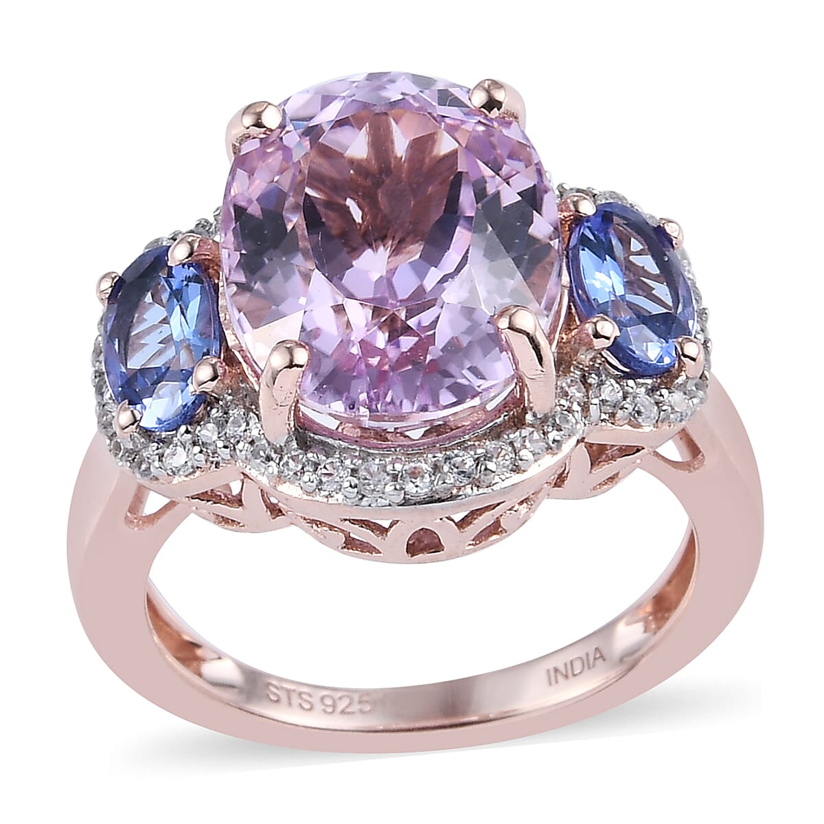 Kunzite, Multi Gemstone Ring in 14K Rose Gold Over Sterling Silver 8.00 ctw