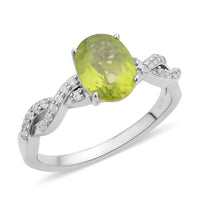 Premium Peridot and Natural White Zircon Twisted Rope Ring in Rhodium Over Sterling Silver 2.15 ctw