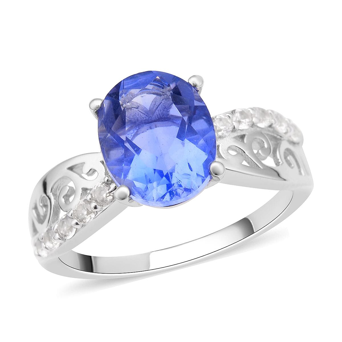 Color Change Fluorite and Natural White Zircon Ring in Rhodium Over Sterling Silver 3.40 ctw