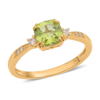 Premium Peridot, Natural White Zircon Fancy Ring in Vermeil YG Over Sterling Silver (Size 10.0) 1.75 ctw