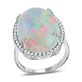 Certified & Appraised ILIANA 18K White Gold AAA Ethiopian Welo Opal, Diamond (G-H, SI) (0.54 cts) Halo Ring (Size 6.0) (4.60 g) 13.40 ctw - Sticky add to cart bar