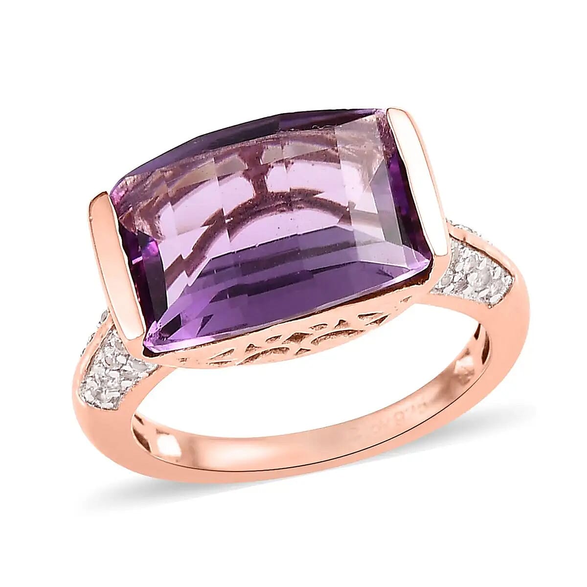 Premium Amethyst and Natural White Zircon Ring in Vermeil Rose Gold Over Sterling Silver 6.75 ctw