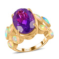 Premium Amethyst and Ethiopian Welo Opal Ring in Vermeil Yellow Gold Over Sterling Silver 6.65 ctw - Sticky add to cart bar