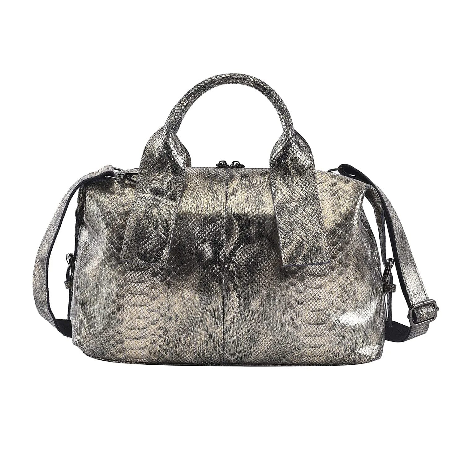 Snake Print Genuine Leather Hobo Bag with Detachable Strap
