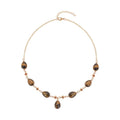 South African Yellow Tiger's Eye and Brown Austrian Crystal Necklace 20 Inches in Goldtone 49.00 ctw - Sticky add to cart bar