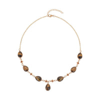 South African Yellow Tiger's Eye and Brown Austrian Crystal Necklace 20 Inches in Goldtone 49.00 ctw