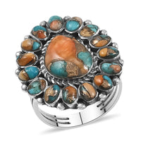 SANTA FE Style Spiny Turquoise Ring in Sterling Silver (Size 6.0) 1.00 ctw