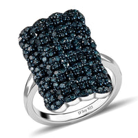 Blue Diamond (IR) Cluster Ring in Platinum Over Sterling Silver (Size 10.0) 1.00 ctw