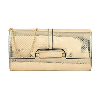 MC Golden Crocodile Pattern Faux Leather Clutch with Chain Strap (9.5x1.5x5")