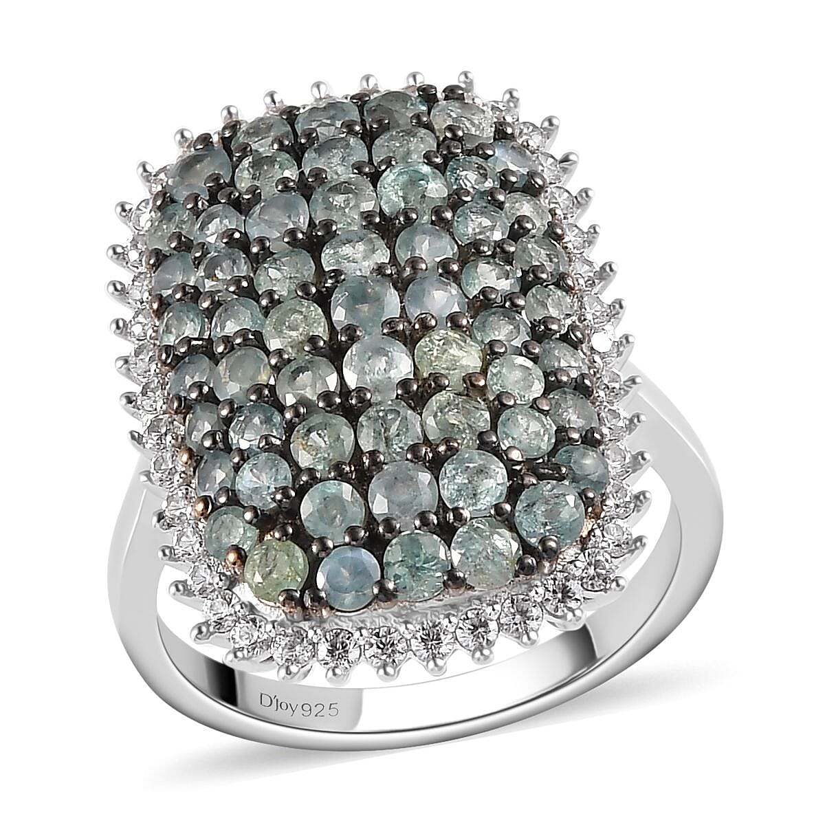 Narsipatnam Alexandrite, Natural White Zircon Cluster Ring in Platinum Over Sterling Silver (Size 10.0) 2.50 ctw