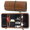 Rofozzi- Brown Genuine Leather Desk Organizer for Cables, Small Electronics, Mesh Zippered Pockets for USB Drive, Phone, Battery, SD Card, SIM Card, Passport Holder - Sticky add to cart bar
