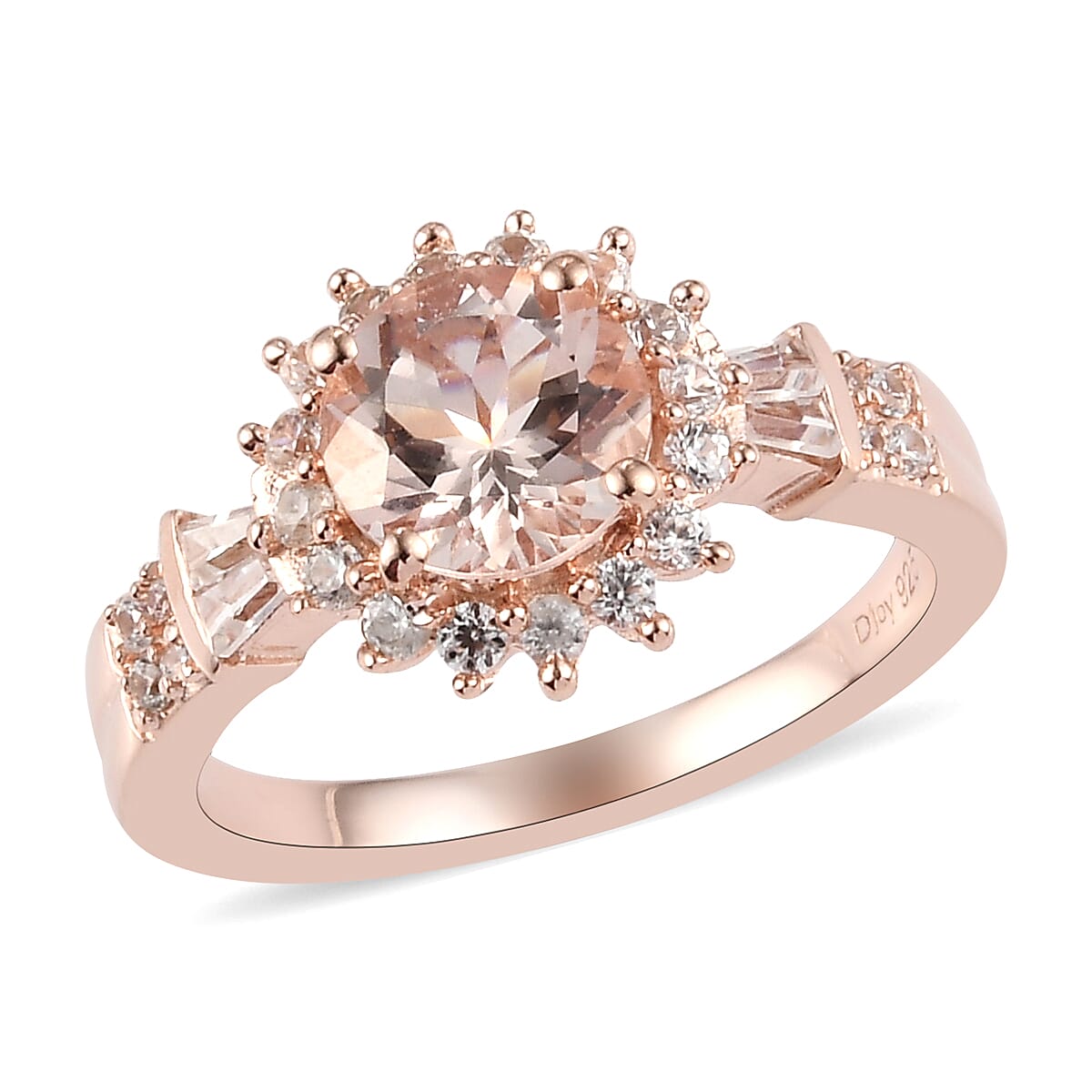 Premium Marropino Morganite and Natural White Zircon Sunburst Ring in Vermeil Rose Gold Over Sterling Silver (Size 10.0) 1.70 ctw