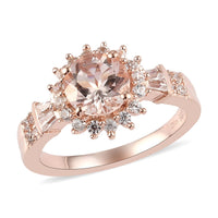 Premium Marropino Morganite and Natural White Zircon Sunburst Ring in Vermeil Rose Gold Over Sterling Silver (Size 10.0) 1.70 ctw