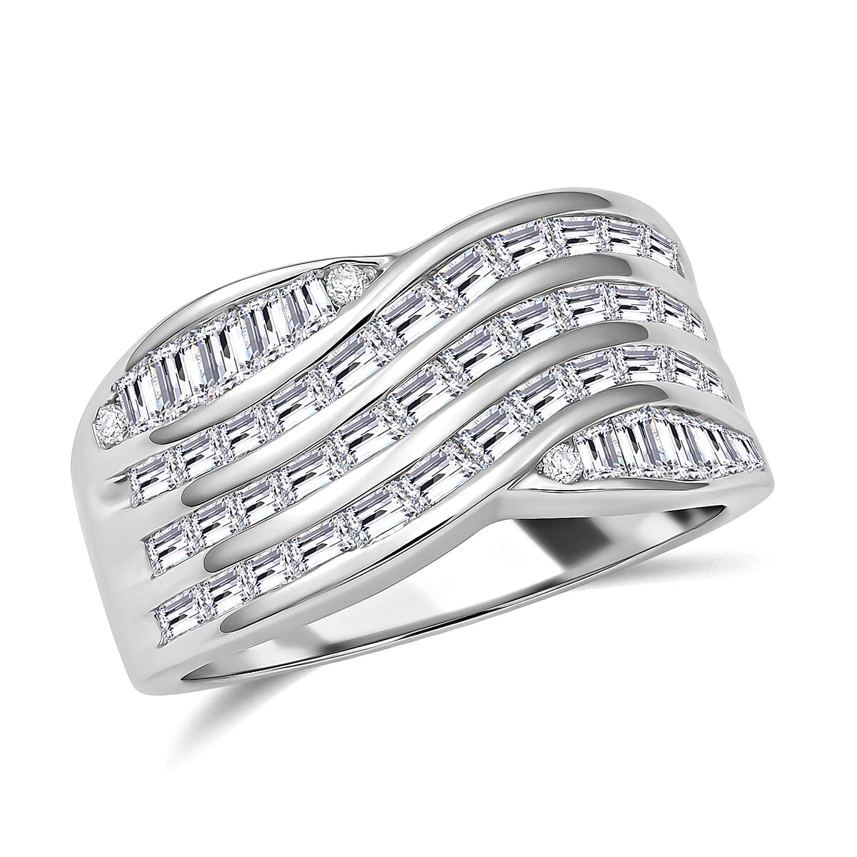 Simulated Diamond Ring in Rhodium Over Sterling Silver (Size 5.5)
