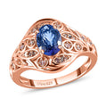 Tanzanite, Uncut Natural Pink Diamond Ring in Vermeil RG Over Sterling Silver|Floral Engagement Rings For Women 1.40 ctw - Sticky add to cart bar