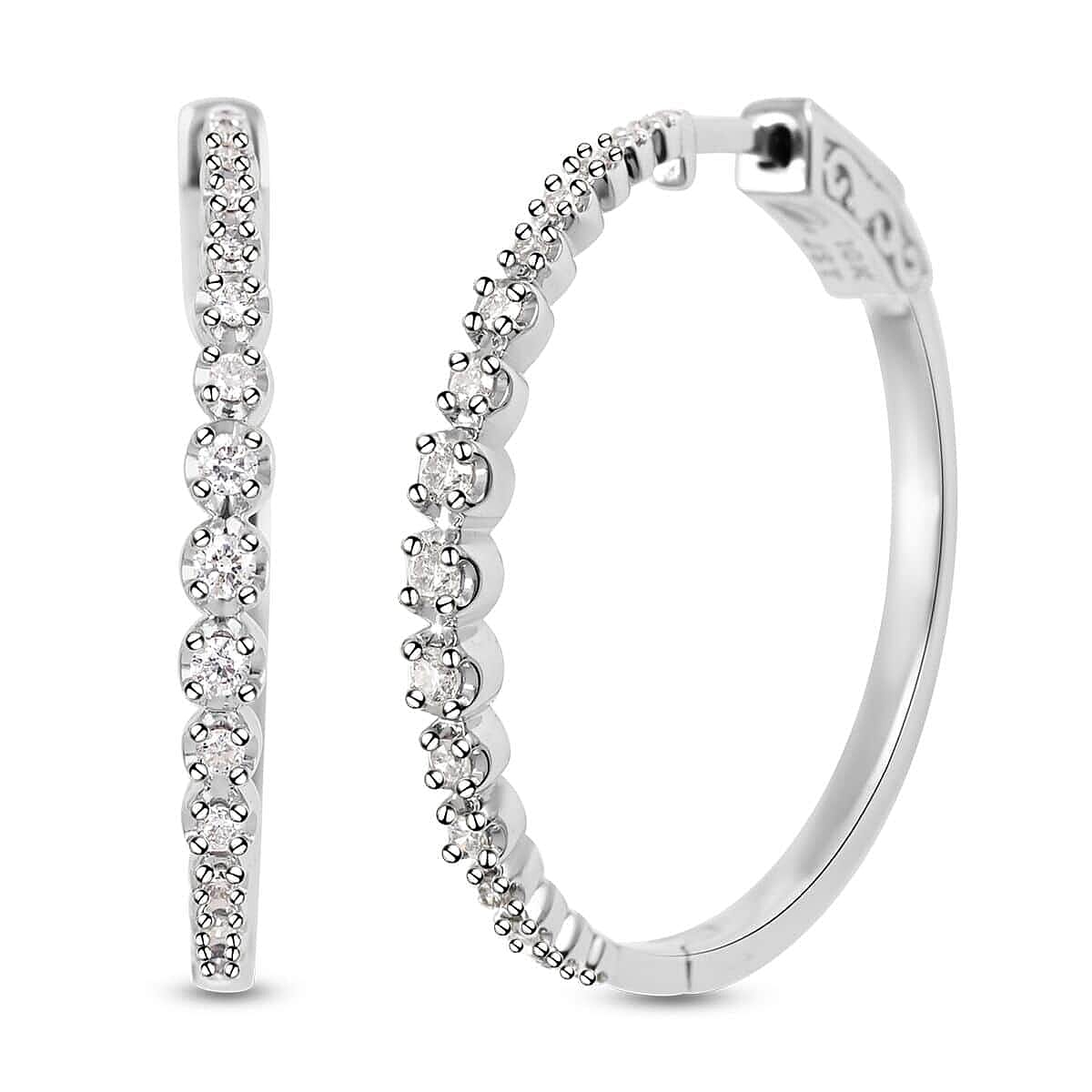 NY Closeout 10K White Gold Diamond Hoop Earrings 7.40 Grams 0.50 ctw