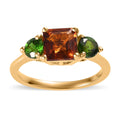 Asscher Cut Brazilian Cherry Citrine, Natural Chrome Diopside 3 Stone Ring in Vermeil YG Over Sterling Silver (Size 10.0) 1.50 ctw - Sticky add to cart bar