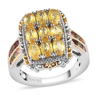 Madagascar Yellow Sapphire and Multi-Tourmaline Ring in Vermeil Yellow Gold and Platinum Over Sterling Silver 3.25 ctw