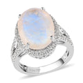 Premium Rainbow Moonstone and White Zircon Halo Ring in Platinum Over Sterling Silver (Size 10.0) 10.60 ctw - Sticky add to cart bar