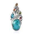 Artisan Crafted Sierra Nevada Turquoise and Multi-Tourmaline Pendant in Sterling Silver 6.90 ctw - Sticky add to cart bar