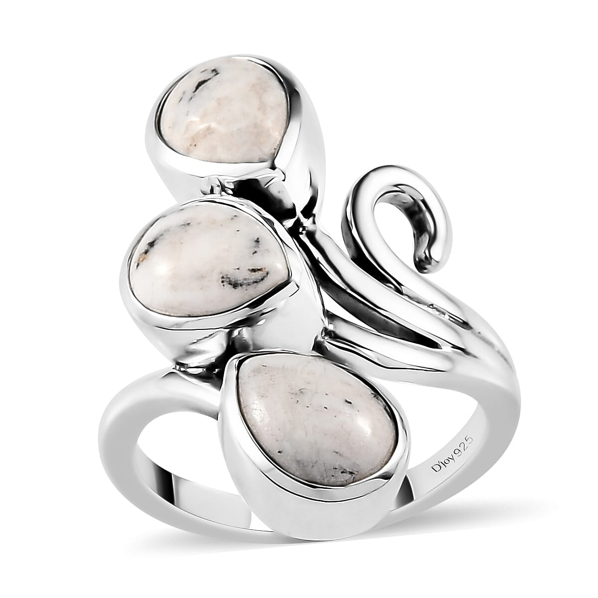 Artisan Crafted White Buffalo 3 Stone Ring in Sterling Silver 3.50 ctw (1)
