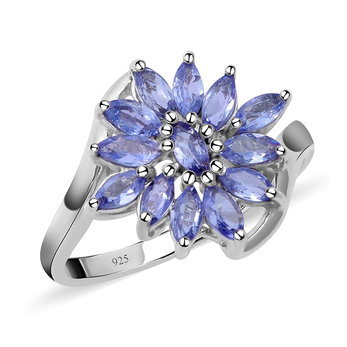 Tanzanite Bypass Floral Ring in Platinum Over Sterling Silver 1.10 ctw