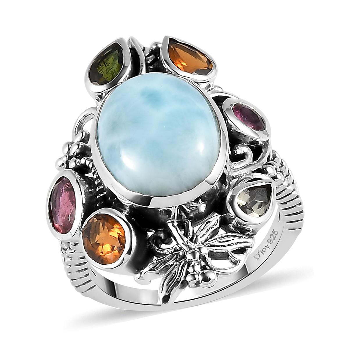 Artisan Crafted Larimar, Multi-Tourmaline Ring in Sterling Silver (Size 10.0) 8.10 ctw
