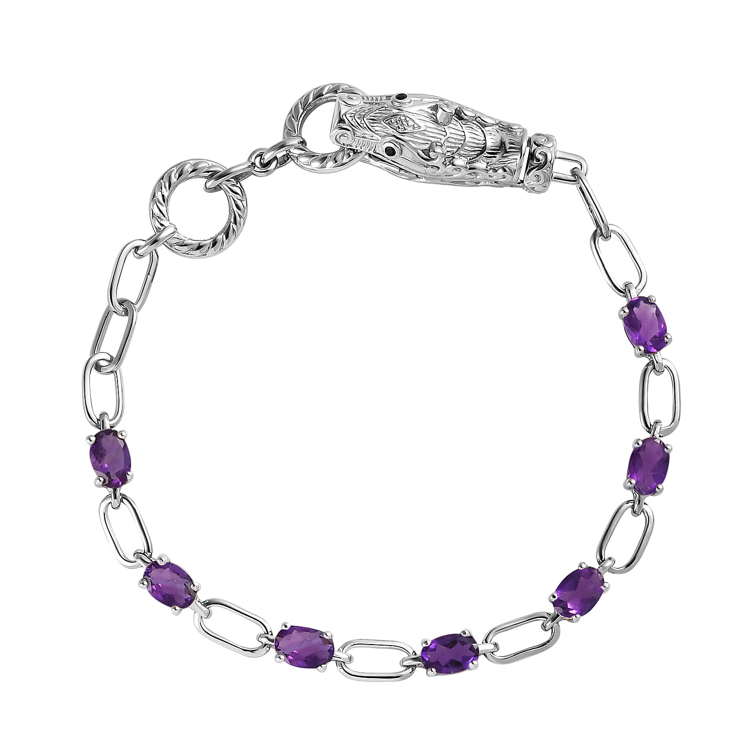 Doorbuster Karis Amethyst, Thai Black Spinel Paper Clip Chain Bracelet in Platinum Bond (6.50 In) 2.65 ctw