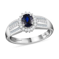 RHAPSODY 950 Platinum AAAA Tanzanian Color Change Sapphire and E-F VS Diamond Halo Ring 6.35 Grams 1.15 ctw with free UV Torch