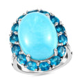 DOORBUSTER Natural Arizona Sleeping Beauty Turquoise, Malgache Neon Apatite Cocktail Ring in Platinum Over Sterling Silver (Size 9.0) 11.00 ctw - Sticky add to cart bar