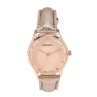 Strada Japanese Movement Watch in Rosetone with Black Faux Leather Strap (6.50-8.0 Inches) (32mm)