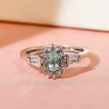 Ethiopian Emerald, Natural White Zircon Floral Ring in Platinum Over Sterling Silver (Size 10.0) 0.75 ctw - Sticky add to cart bar