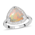 Doorbuster AAA Ethiopian Welo Opal and Diamond Halo Ring in Platinum Over Sterling Silver 2.35 ctw - Sticky add to cart bar
