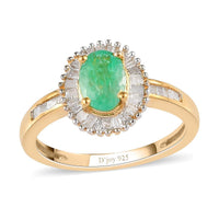 Ethiopian Emerald, Diamond Halo Ring in Vermeil YG Over Sterling Silver (Size 10.0) 1.00 ctw