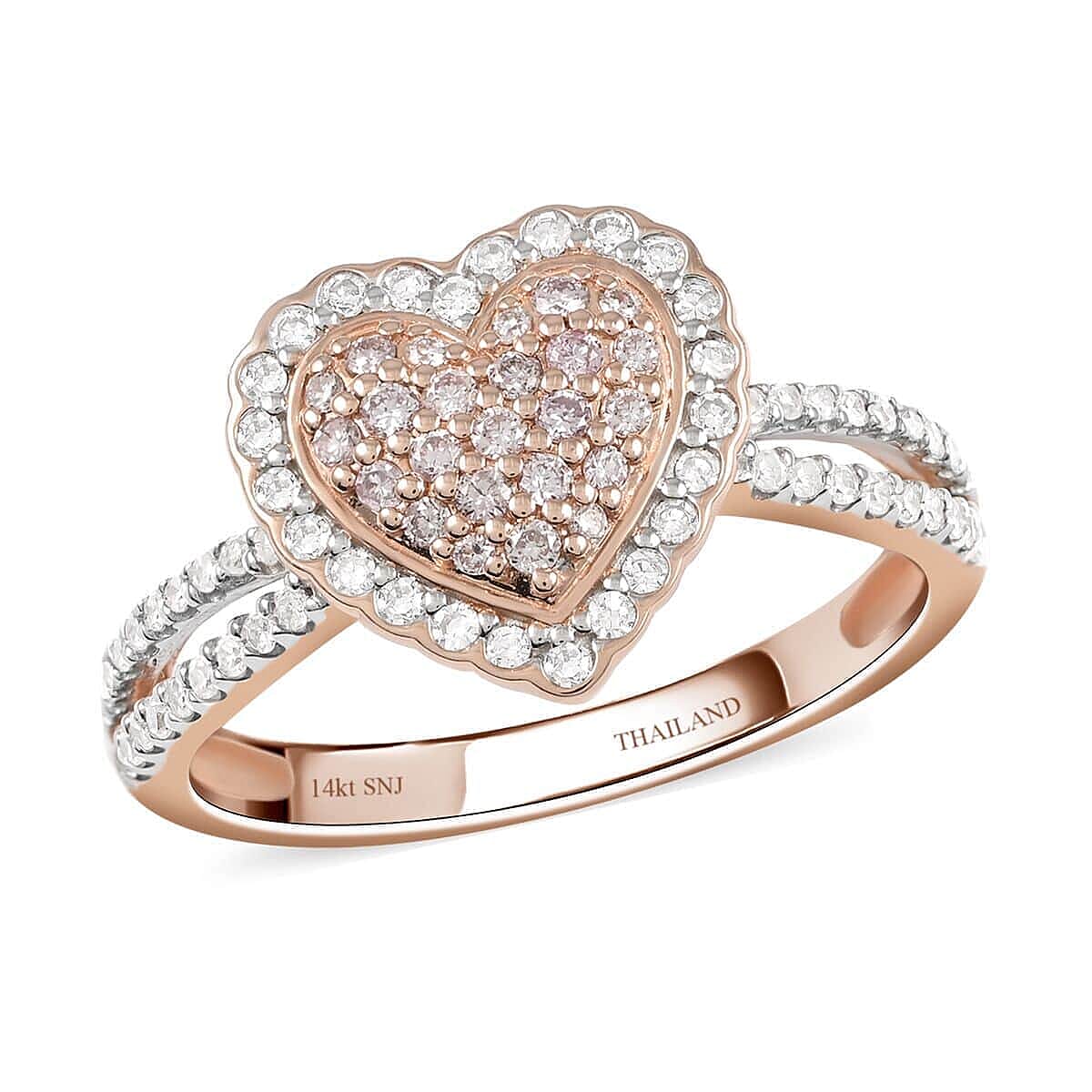 14K Rose Gold Natural Pink Diamond and White Diamond Heart Ring (Size 7.0) (3.30 g) 0.40 ctw