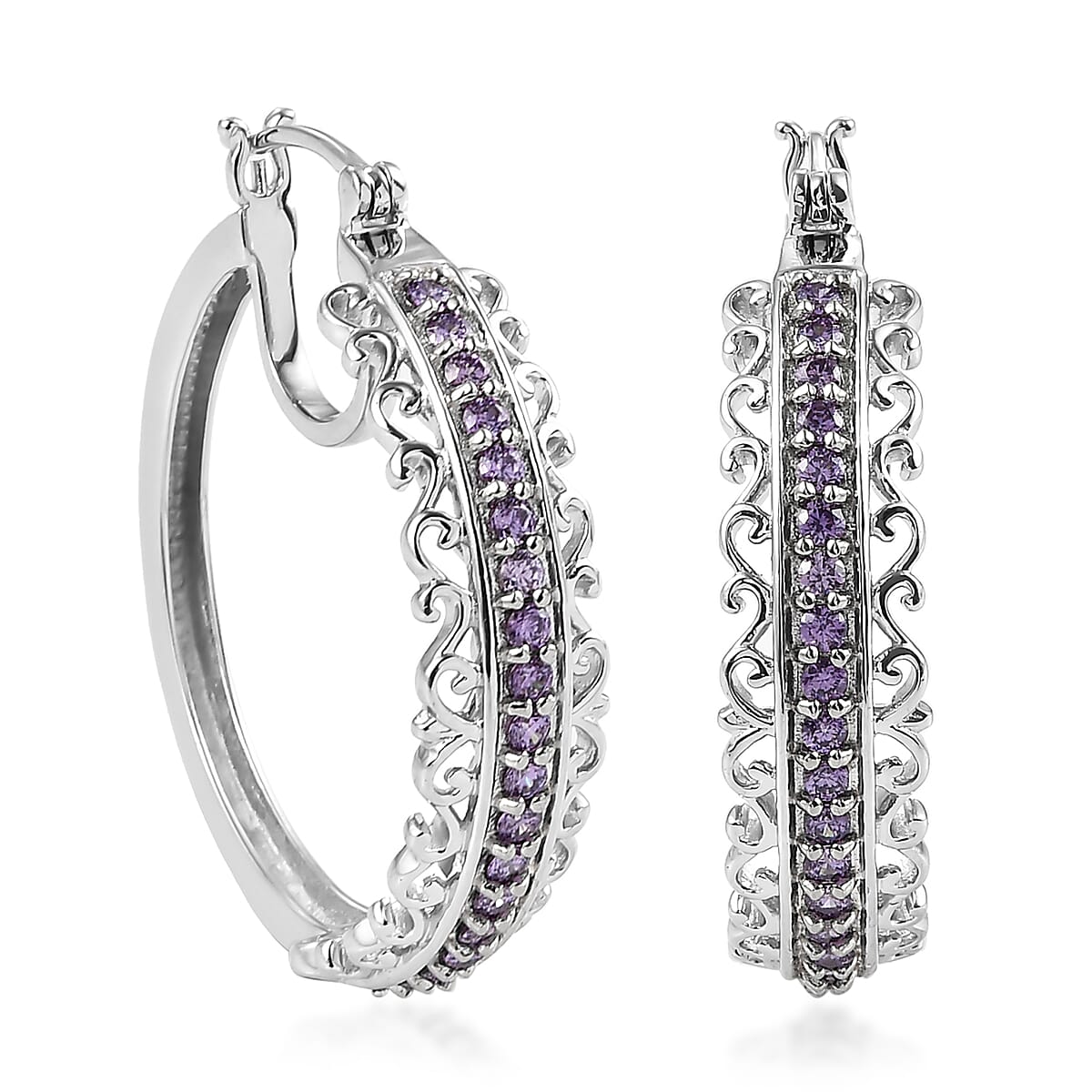 KARIS Simulated Multi Diamond Hoop Earrings in Platinum Bond 2.40 ctw