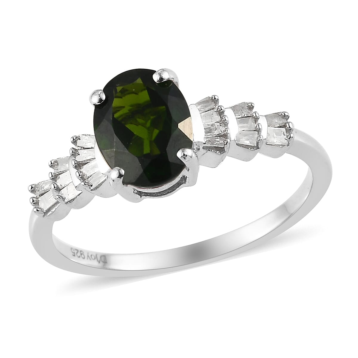 DOORBUSTER Natural Russian Diopside, Diamond (0.15 cts) Ring in Platinum Over Sterling Silver 1.30 ctw (1)
