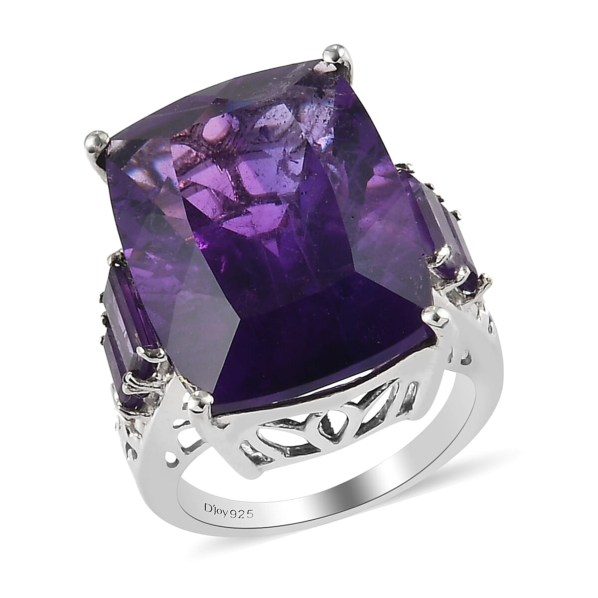 Amethyst Ring in Platinum Over Sterling Silver (Size 8.0) 20.90 ctw