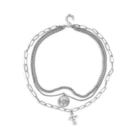 Austrian Crystal Three Layered Necklace with Cross Charm (20.5-22.5 Inches) in Goldtone 6.00 ctw
