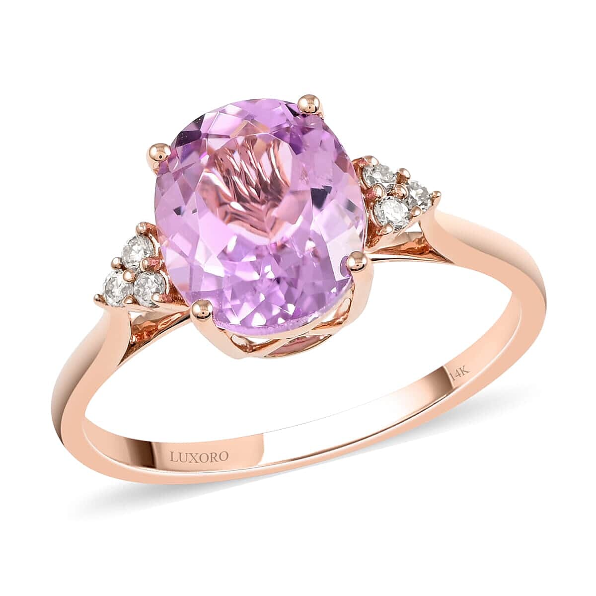 Certified & Appraised LUXORO 14K Rose Gold AAA Martha Rocha Kunzite and G-H I1 Diamond Ring 3.45 ctw