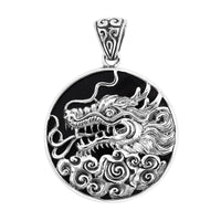 Bali Legacy Black Mother of Pearl Dragon Pendant in Sterling Silver 9 Grams