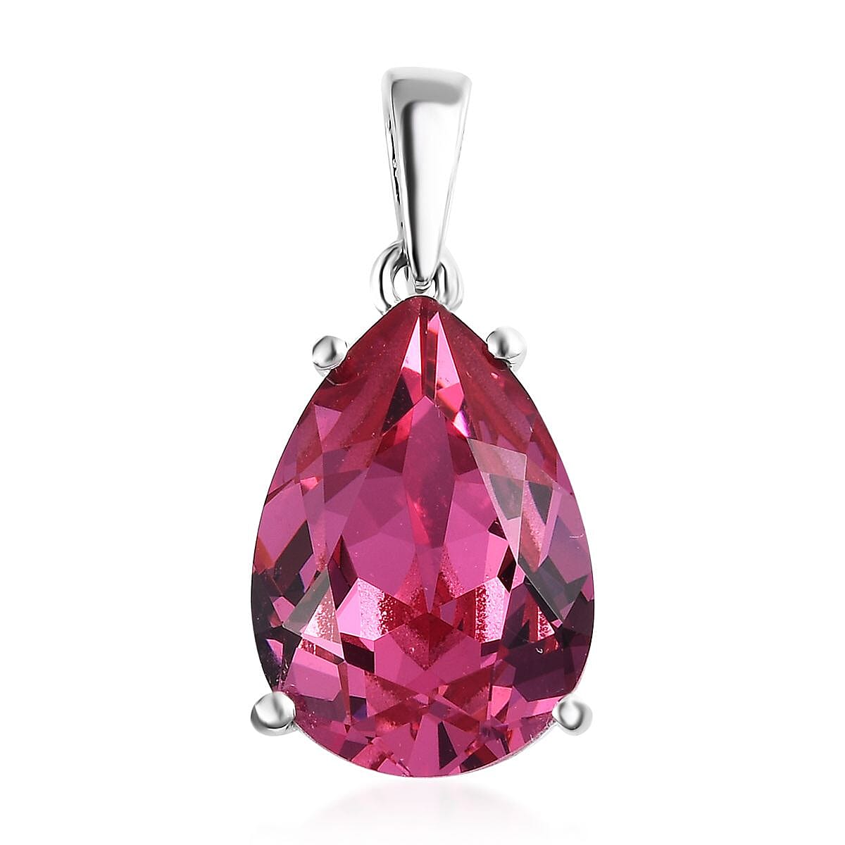 Rose Crystal Solitaire Pendant in Sterling Silver 4.75 ctw
