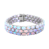 Premium Ethiopian Welo Opal Triple-Row Tennis Bracelet in Platinum Over Sterling Silver (6.50 In) 25.30 Grams 31.50 ctw