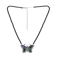 Doorbuster BALI LEGACY Abalone Shell and Natural Thai Black Spinel Beaded Butterfly Necklace 20 Inches in Sterling Silver 7.5 Grams 25.00 ctw