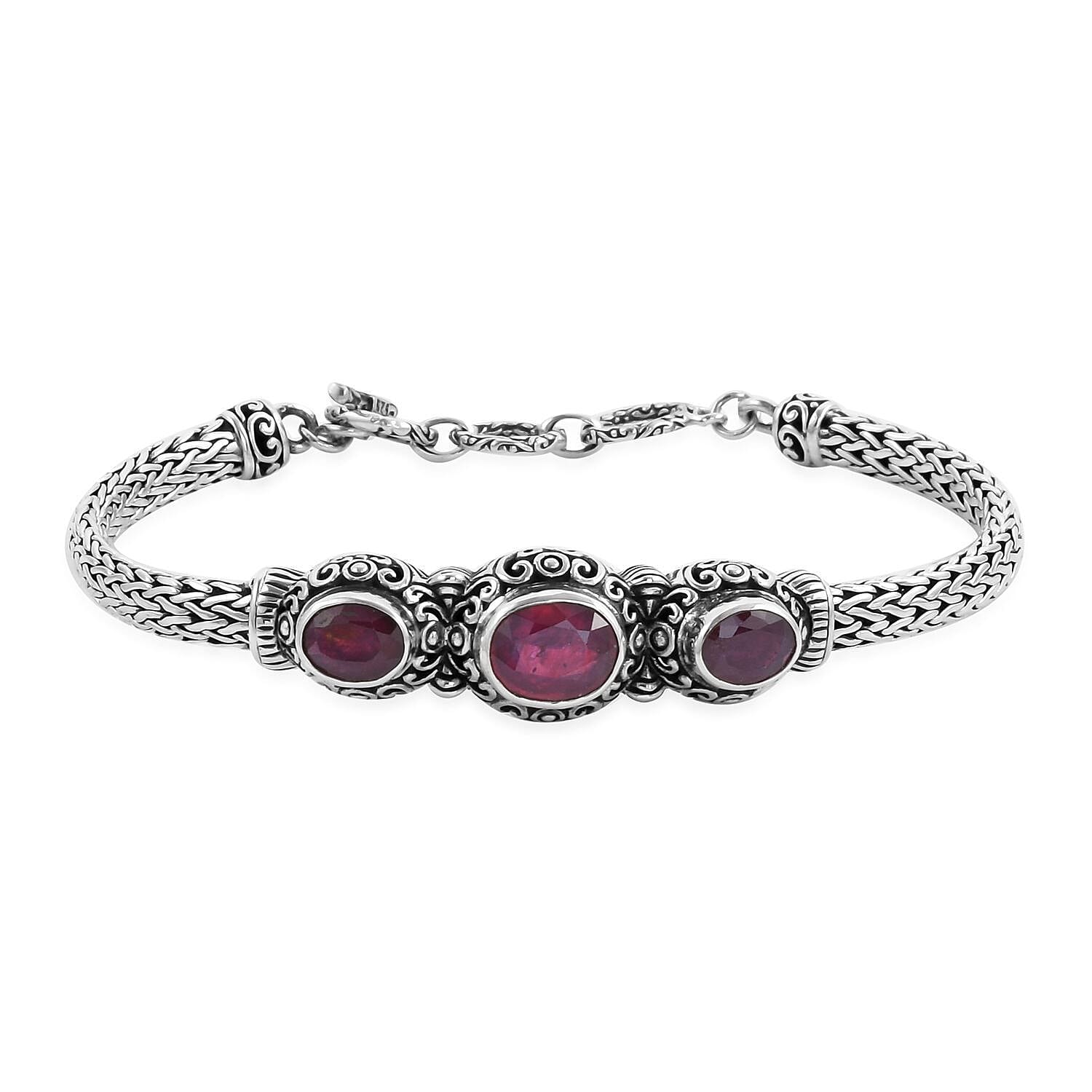 Doorbuster BALI LEGACY African Ruby Bracelet in Sterling Silver (7.50 In) (23.50 g) 6.00 ctw