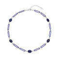 Lapis Lazuli, Blue Austrian Crystal Paper Clip Station Necklace (20-22 Inches) in Silvertone 18.00 ctw - Sticky add to cart bar