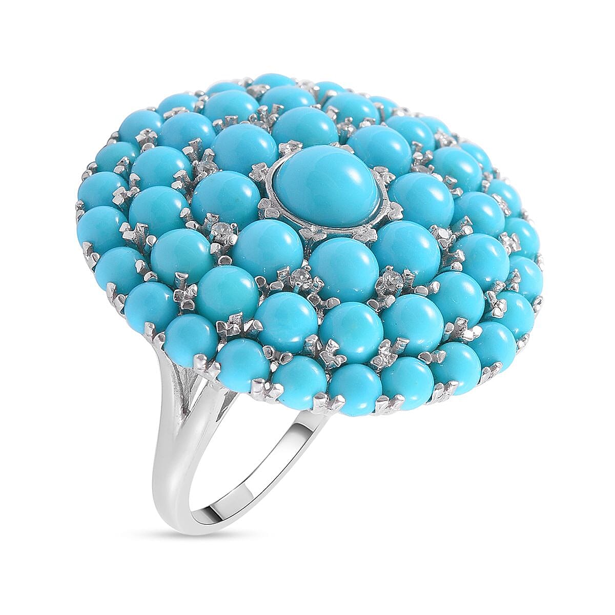 Premium American Natural Sleeping Beauty Turquoise Cocktail Ring in Platinum Over Sterling Silver (Size 10.0) 8.00 ctw